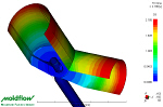 Moldflow for Automotive molding - This result shows the filling pattern through a typical Asthma inhaler.